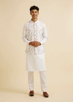 alt message - Manyavar Men Warm White Bel Buti Print Nehru Jacket image number 2